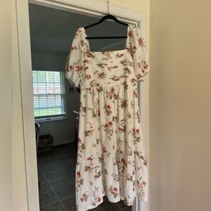 Abercrombie Emerson Poplin Puff Sleeve Midi Dress